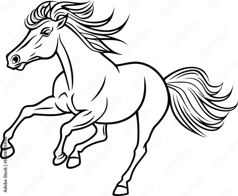 Fototapeta premium Dynamic Black and White Illustration of a Galloping Horse in Motion
