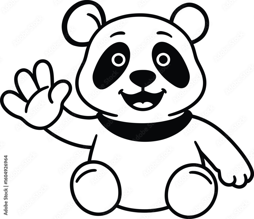 Fototapeta premium Adorable Cartoon Panda Waving Hello