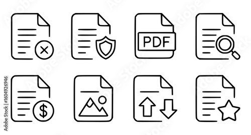 Document icons with various symbols file text