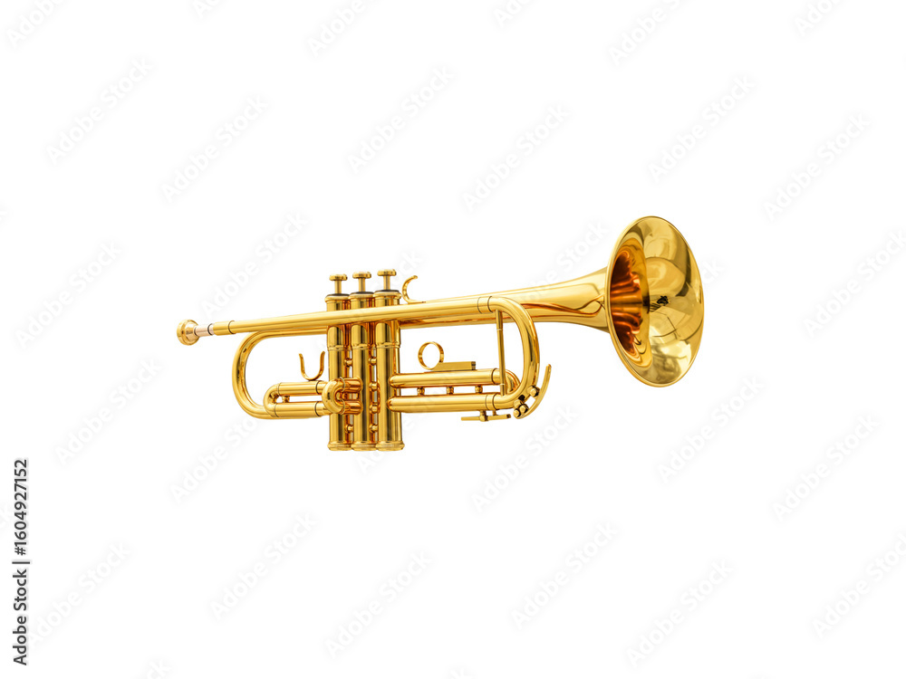 Obraz premium Golden trumpet musical instrument on a white background