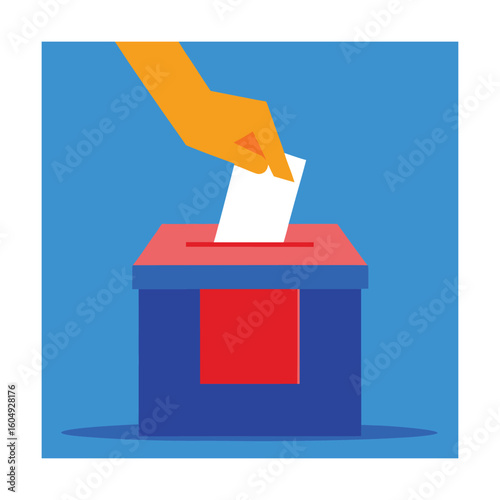 Hand Inserting Ballot into Blue Voting Box Vector