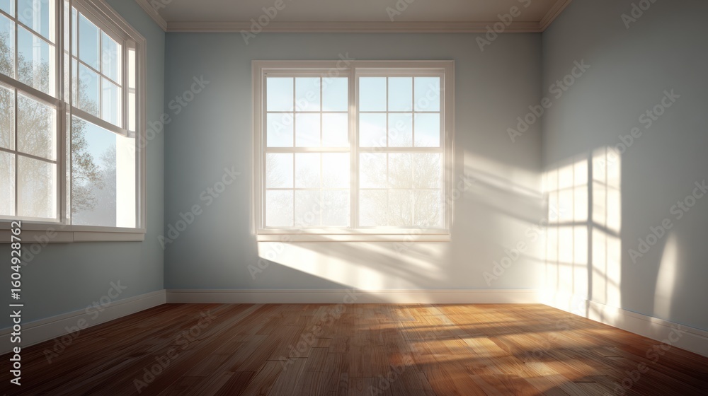Obraz premium Empty room with sunlight streaming through windows