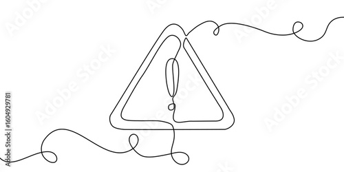 Exclamation line continuous danger stop sign caution attention alert mark icon. Line exclamation hazard point risk safety illustration important road triangle mistake error outline alarm drawing mark.