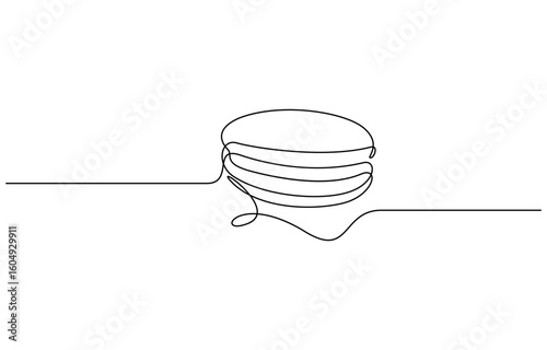Continuous one line design of macaron cookie, Restaurant food menu design concept. Hand drawn macarons minimal design art, confectionery concept. Pro Vector.