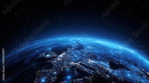 The Earth View from Space Showcasing Night Lights Across Europe