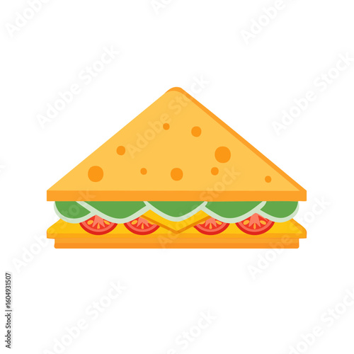 A delicious, colorful sandwich with fresh ingredients, ready to eat. The sandwich consists of two pieces of bread and various fillings