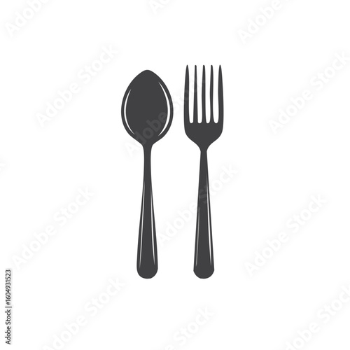 Simple illustration of a spoon and fork, perfect for culinary and dining themes. The image captures the essence of a classic silverware set