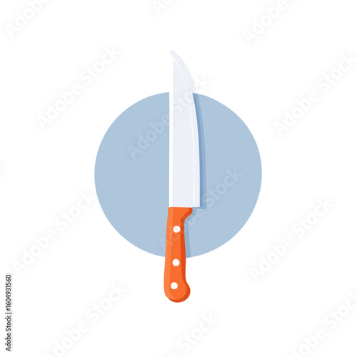 A sharp, detailed illustration of a butcher knife, symbolizing precision and craftsmanship. The knife's design is visually striking with its curve shape blade and ergonomic handle