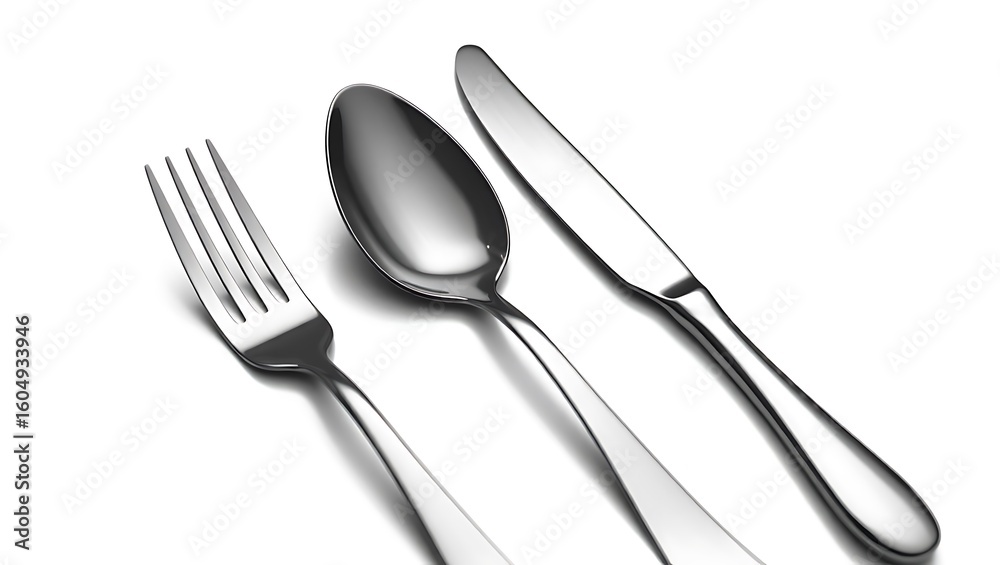 Fototapeta premium Polished metal fork spoon knife silver