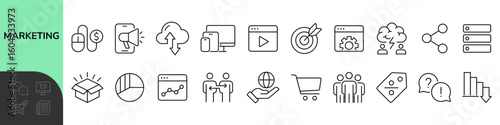 Marketing Line Editable Icons set. Vector illustration in modern thin line style of business related icons: advertising, market research, optimization, and more