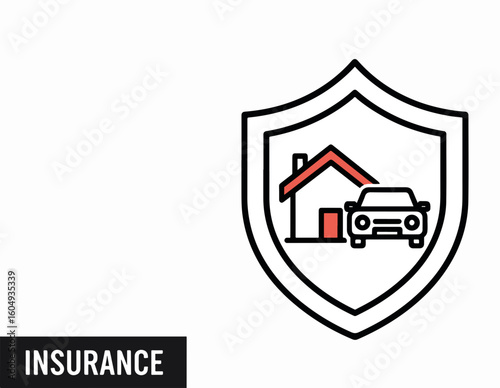 Home car insurance offers comprehensive coverage, with home car insurance displayed on emblem. Consider home car insurance to protect vehicle, house, and possessions.