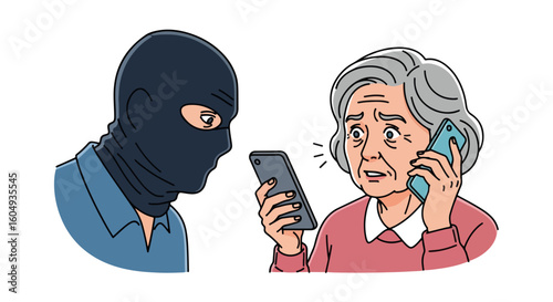 Elderly woman victim of scam using smartphone. Phone scam targets vulnerable older adults. This phone scam and online fraud can be emotionally devastating for elderly victim.