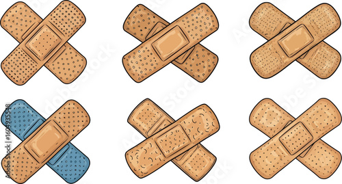 Collection of cross shaped bandages