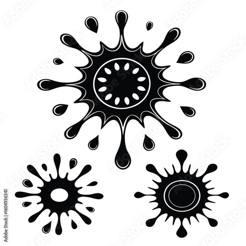 Abstract Collection of Ink Splashes and Splatters in Monochrome

