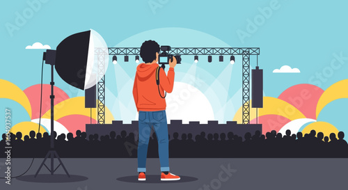Capturing Event Moments Photographer At A Concert With Crowd And Stage View