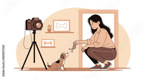 Capturing Joyful Moments A Woman Photographs Her Adorable Dog Playing At Home