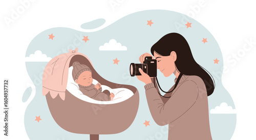 Capturing Precious Moments a Photographer Immortalizing Newborn Baby Portrait
