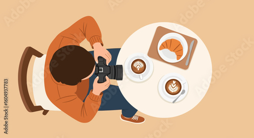 Capturing Perfect Moments Person Taking Pictures of Coffee and Croissant