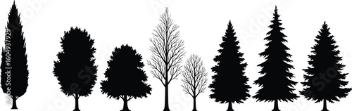 PrintVarious Tree Silhouettes for Nature Illustration, Forest Design, Environmental Art, Graphic Projects, Landscape Templates, Outdoor Decor, Adobe Stock Asset