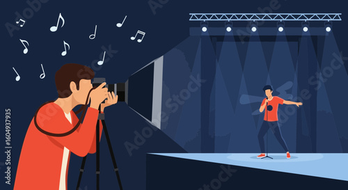 Capturing The Spotlight Photographer Documenting Live Music Performance On Stage