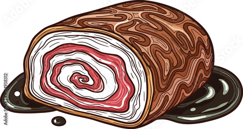 Vector art of a savory meat roll with rich sauce isolated on white background is a gourmet culinary delight