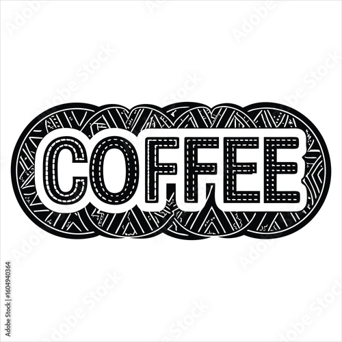 The image features a decorative design with the words "Coffee is the most important meal of the day" in an elegant, cursive font. Below the text, there is an image of a stylized coffee cup.