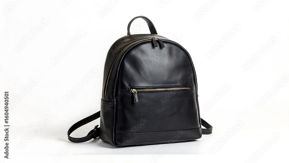 Naklejka premium Black leather backpack on white background for fashion and travel accessory concept 