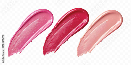 realistic 3d smooth glossy lipstick or paint swatch smear smudge in different color style isolated on white background	