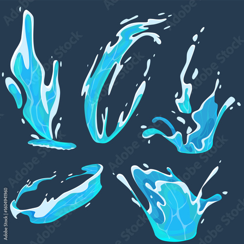 Set of isolated vector water splashes