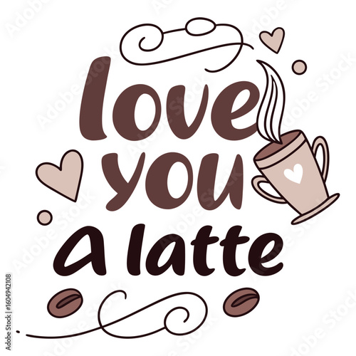 The image features a decorative design with the words "Coffee is the most important meal of the day" in an elegant, cursive font. Below the text, there is an image of a stylized coffee cup.