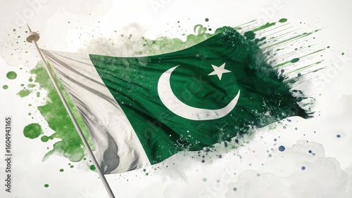 Celebrating Pakistan s Vibrant Spirit with a Watercolor Flag Displaying Patriotism and Hope in Muted