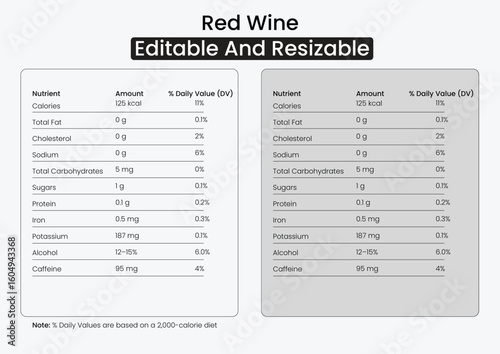 Red Wine Nutrition Facts, Nutrition Facts, Nutrition Facts Label, Supplement Facts,
Nutrition Label