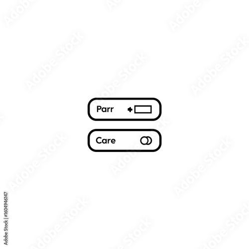 Payment mode icon with buttons for Parr and Care, minimalistic style, black and white, digital interface element