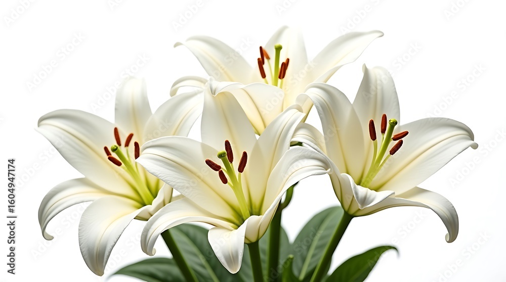 Naklejka premium A beautiful spring bouquet of white tulips and lilies, showcasing delicate petals and vibrant blossoms