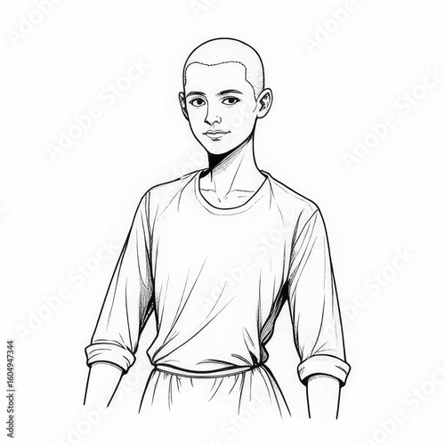 Young person standing confidently in casual outfit with short hair  