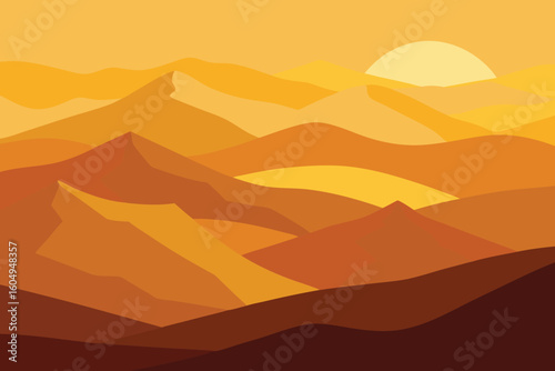 Golden Hour at the Mountain Range A Sunset Landscape Illustration