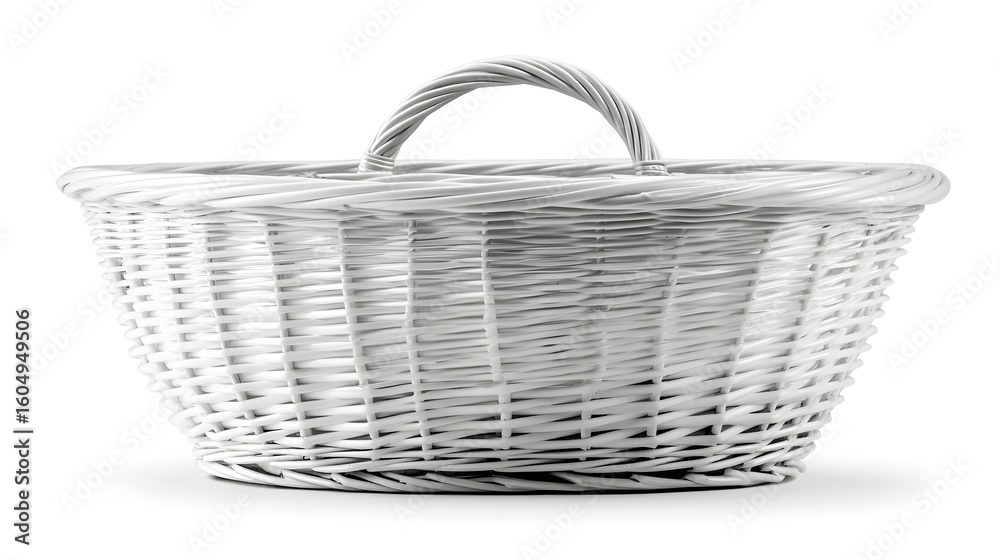 Obraz premium White wicker basket with handle.