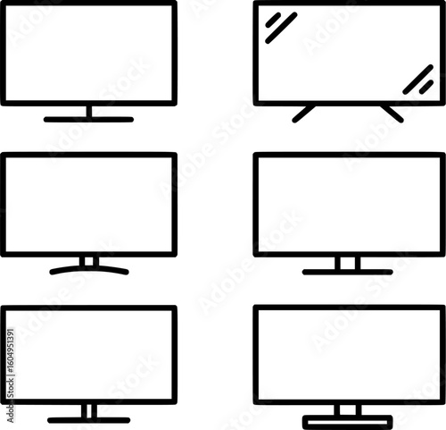 Flat Screen Monitor Outline Icon Set Collection Vector Illustration 