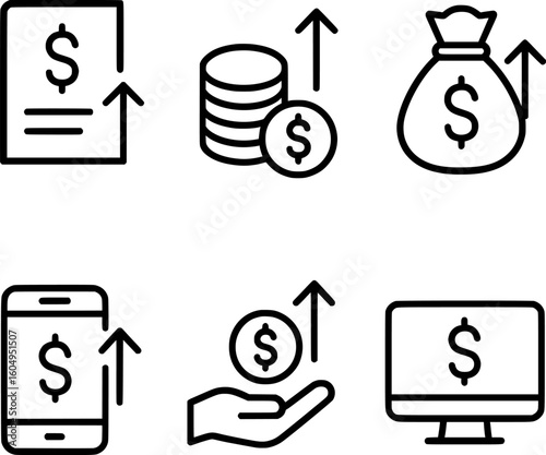 income growth money increase financial profit earning revenue icon set vector collection 