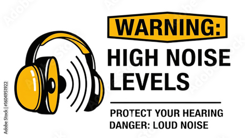 vector illustration of headphones high noice warning 
