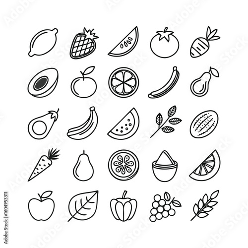 Diet and Wellness Icons Collection | Editable Line Vector Icons Featuring Vegetables, Digestion, Nutrition, and Lifestyle Elements