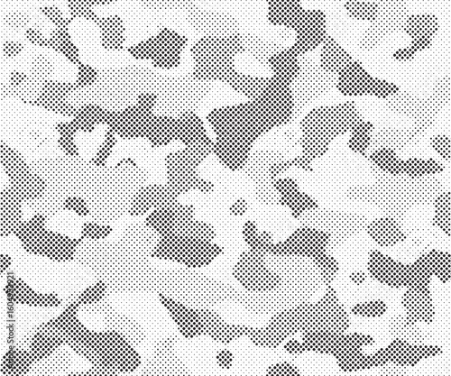 Abstract halftone seamless camouflage pattern. Repeating digital dotted hexagonal camo military texture background. Abstract modern fabric textile ornament. Vector illustration.
