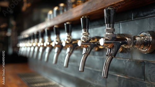 Close-up of beer taps