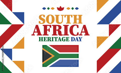 South Africa Heritage Day. Happy holiday. Celebrate culture and traditions of nation. South African flag. Poster with illustration. Pattern design. Vector