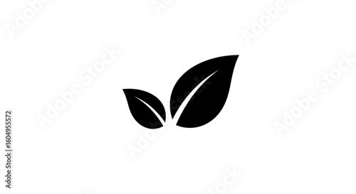 Simple black silhouette of two leaves, one larger than the other, on a white background.