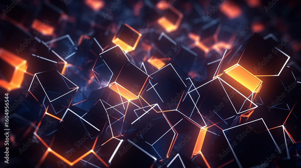 Obraz premium Abstract glowing cubes background wallpaper design for technology and futuristic concepts art render