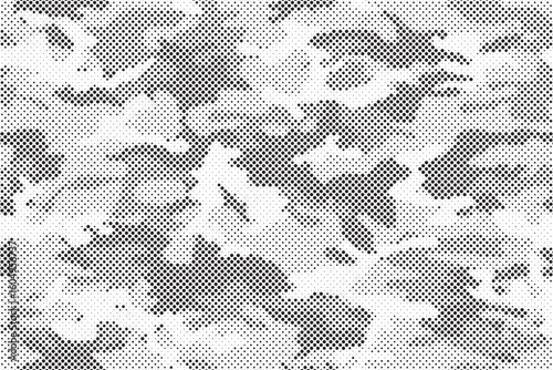 Abstract halftone seamless camouflage pattern. Repeating digital dotted hexagonal camo military texture background. Abstract modern fabric textile ornament. Vector illustration.