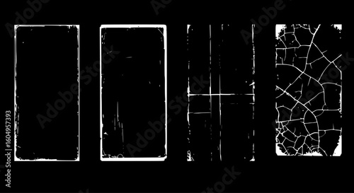Grunge film frame overlays set. Vector illustration. EPS version.