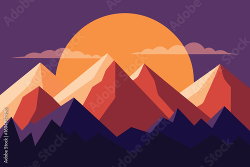 Minimalist Mountain Landscape Vector Art Sunset Over Peaks Illustration