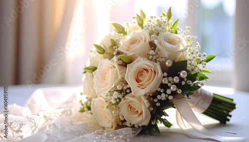 Elegant bridal bouquet with soft roses